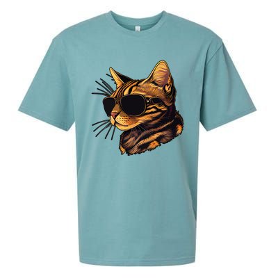 Dad Mom Cat Sunglasses Bengal Cat Funny Gift Sueded Cloud Jersey T-Shirt