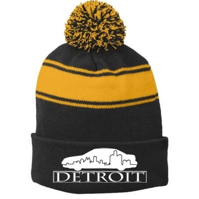 Detroit Motor City Skyline Car Stripe Pom Pom Beanie