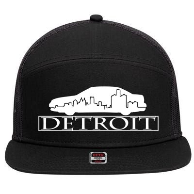 Detroit Motor City Skyline Car 7 Panel Mesh Trucker Snapback Hat