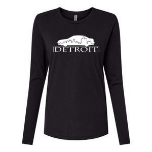 Detroit Motor City Skyline Car Womens Cotton Relaxed Long Sleeve T-Shirt