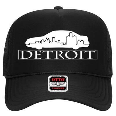 Detroit Motor City Skyline Car High Crown Mesh Back Trucker Hat