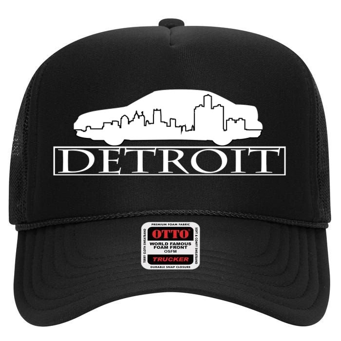 Detroit Motor City Skyline Car High Crown Mesh Back Trucker Hat