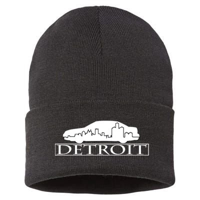 Detroit Motor City Skyline Car Sustainable Knit Beanie