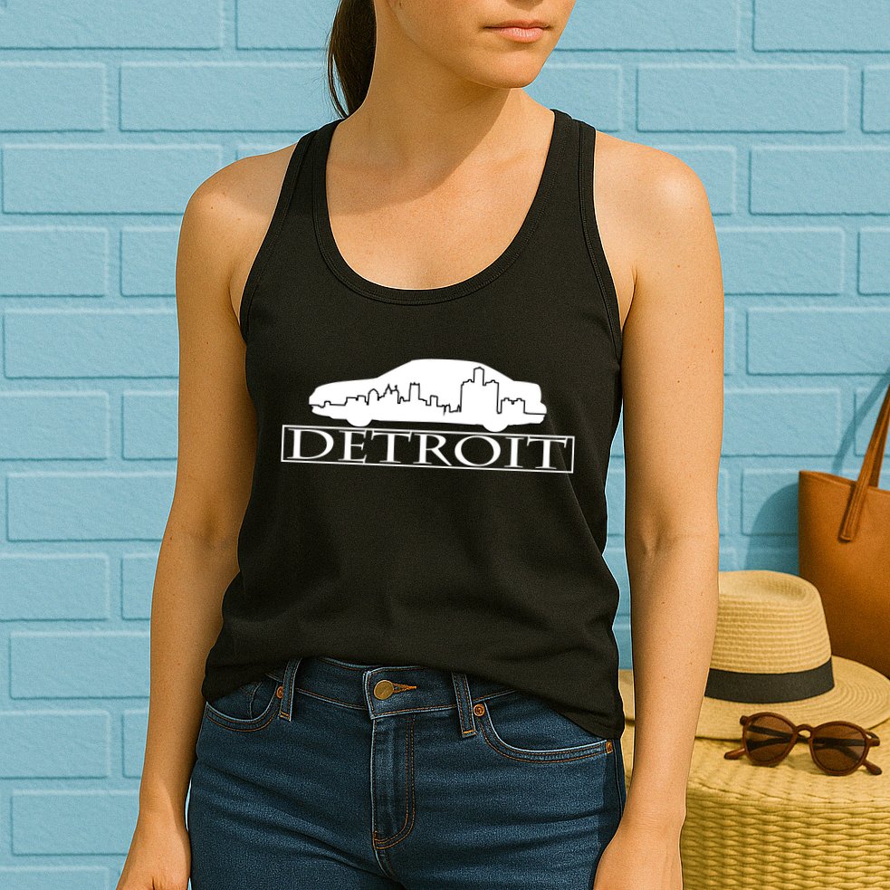 Detroit Motor City Skyline Car Womens Tank Top
