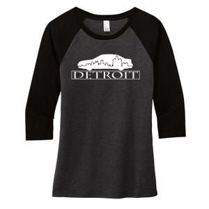 Detroit Motor City Skyline Car Women's Tri-Blend 3/4-Sleeve Raglan Shirt