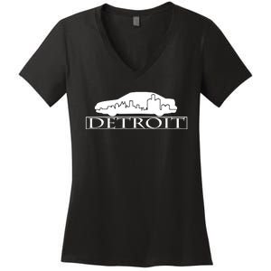 Detroit Motor City Skyline Car Women's V-Neck T-Shirt