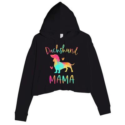 Dachshund Mama Colorful Doxie Gifts Dog Mom Crop Fleece Hoodie