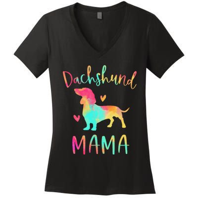 Dachshund Mama Colorful Doxie Gifts Dog Mom Women's V-Neck T-Shirt