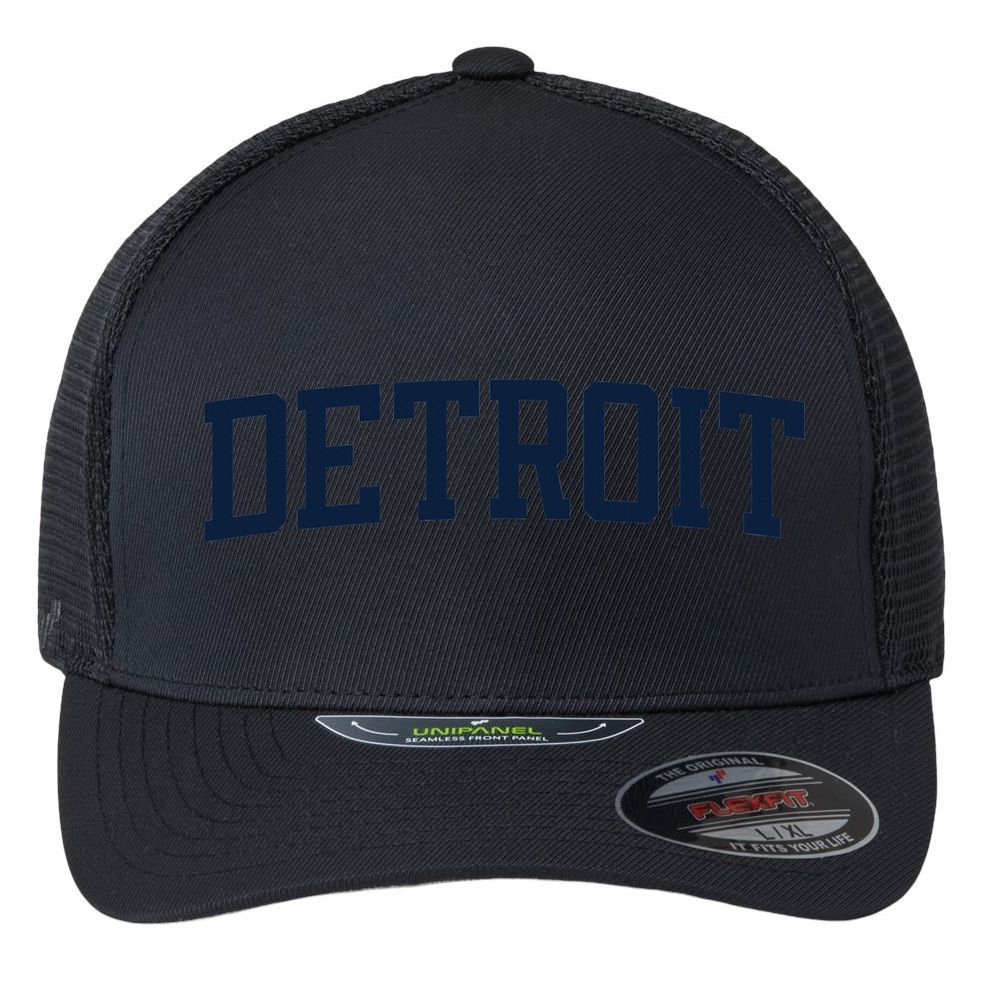 Detroit Michigan Collegiate Style Varsity Block Letter Flexfit Unipanel Trucker Cap