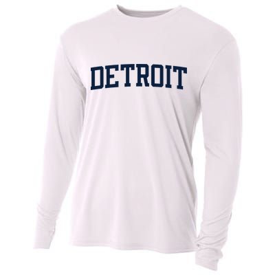 Detroit Michigan Collegiate Style Varsity Block Letter Cooling Performance Long Sleeve Crew