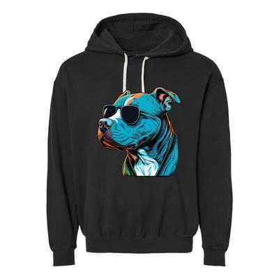 Dad Mom Cool Dog Sunglasses Pitbull Garment-Dyed Fleece Hoodie