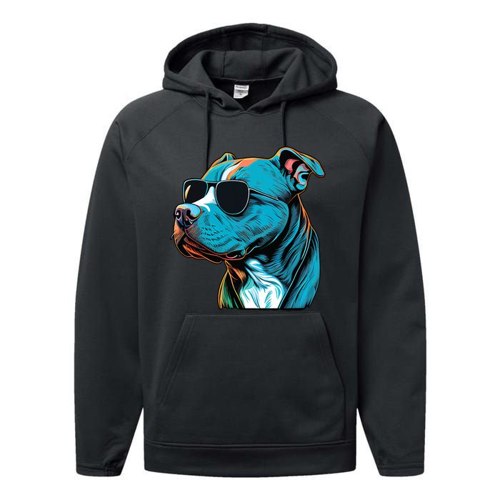 Dad Mom Cool Dog Sunglasses Pitbull Performance Fleece Hoodie