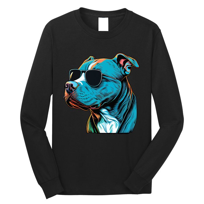 Dad Mom Cool Dog Sunglasses Pitbull Long Sleeve Shirt