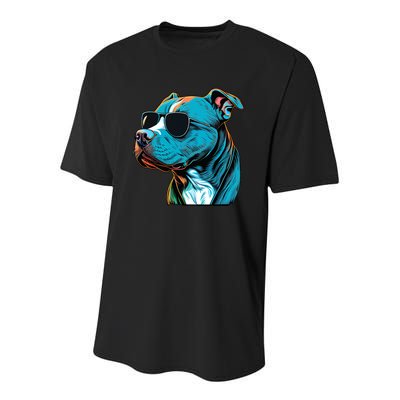 Dad Mom Cool Dog Sunglasses Pitbull Youth Performance Sprint T-Shirt