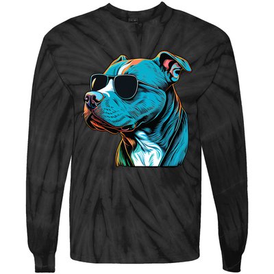 Dad Mom Cool Dog Sunglasses Pitbull Tie-Dye Long Sleeve Shirt