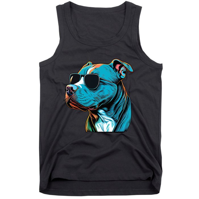 Dad Mom Cool Dog Sunglasses Pitbull Tank Top