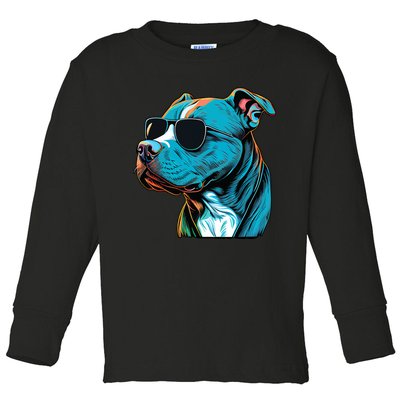 Dad Mom Cool Dog Sunglasses Pitbull Toddler Long Sleeve Shirt