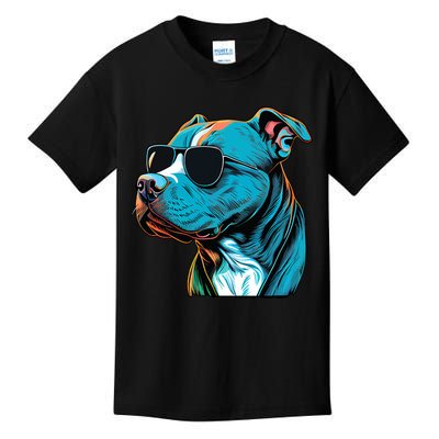 Dad Mom Cool Dog Sunglasses Pitbull Kids T-Shirt