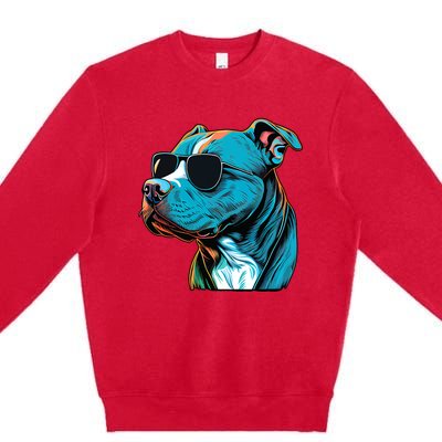 Dad Mom Cool Dog Sunglasses Pitbull Premium Crewneck Sweatshirt