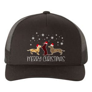 Dachshund Merry Christmas Cute Plaid Leopard Doxie Dog Xmas Yupoong Adult 5-Panel Trucker Hat