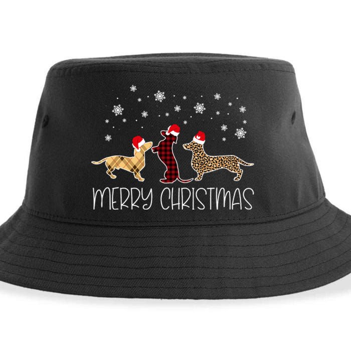 Dachshund Merry Christmas Cute Plaid Leopard Doxie Dog Xmas Sustainable Bucket Hat