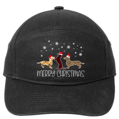 Dachshund Merry Christmas Cute Plaid Leopard Doxie Dog Xmas 7-Panel Snapback Hat