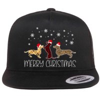 Dachshund Merry Christmas Cute Plaid Leopard Doxie Dog Xmas Flat Bill Trucker Hat