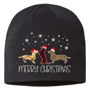 Dachshund Merry Christmas Cute Plaid Leopard Doxie Dog Xmas Sustainable Beanie