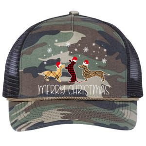 Dachshund Merry Christmas Cute Plaid Leopard Doxie Dog Xmas Retro Rope Trucker Hat Cap