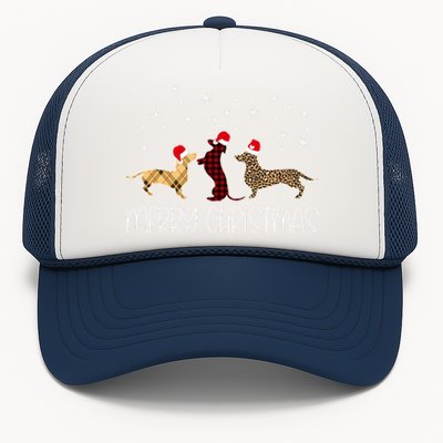 Dachshund Merry Christmas Cute Plaid Leopard Doxie Dog Xmas Trucker Hat