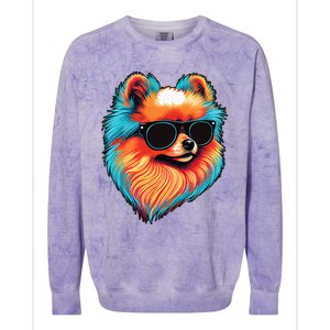 Dad Mom Cool Dog Sunglasses Pomeranian Colorblast Crewneck Sweatshirt