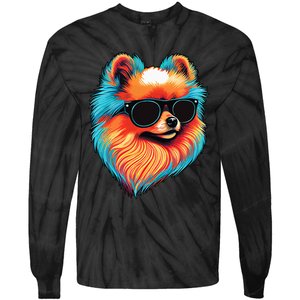 Dad Mom Cool Dog Sunglasses Pomeranian Tie-Dye Long Sleeve Shirt