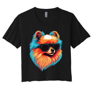 Dad Mom Cool Dog Sunglasses Pomeranian Women's Crop Top Tee