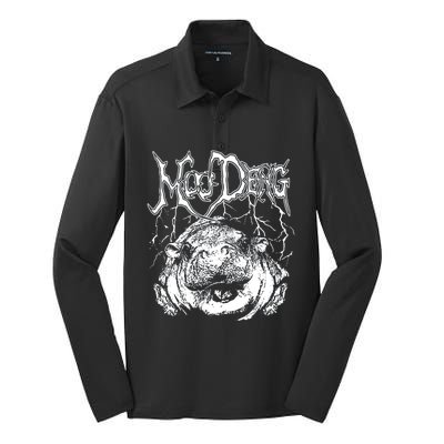 Death Metal Cute Baby Hippo Moo Deng Hippopotamus Silk Touch Performance Long Sleeve Polo