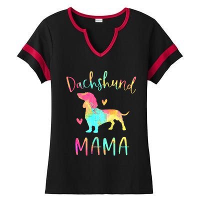 Dachshund Mama Colorful Doxie Gifts Dog Mom Ladies Halftime Notch Neck Tee