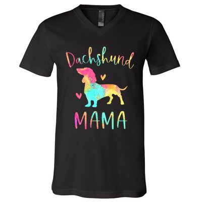 Dachshund Mama Colorful Doxie Gifts Dog Mom V-Neck T-Shirt