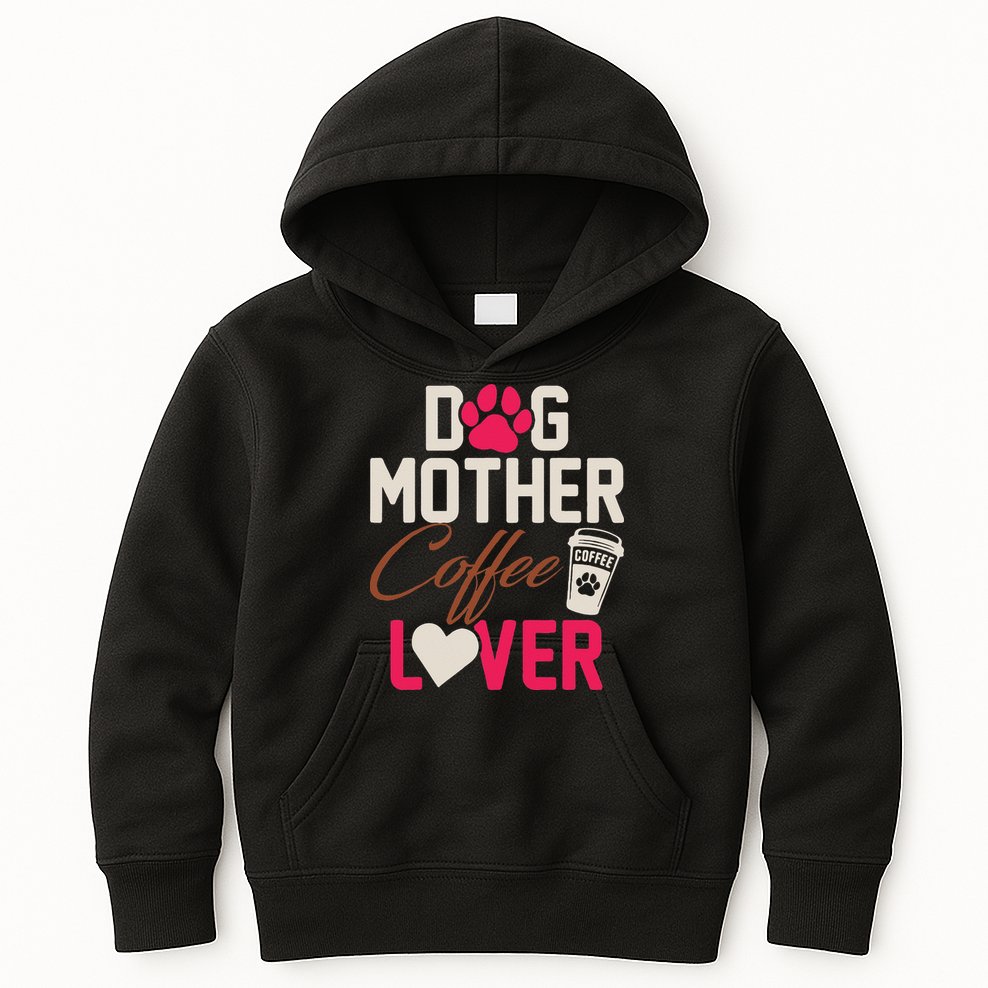 Dog Mother Coffee Lover Drinker Funny Mama Mommy Pet Owner Kids Hoodie
