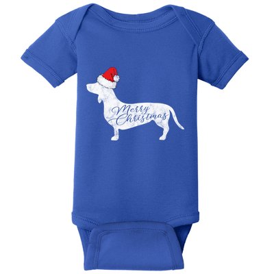 Dachshund Merry Christmas Gift I Doxie Santa Silhouette Gift Baby Bodysuit