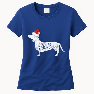 Dachshund Merry Christmas Gift I Doxie Santa Silhouette Gift Womens T-Shirt
