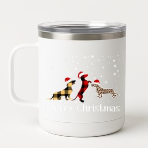 Dachshund Merry Christmas Cute Plaid Leopard Doxie Dog Xmas Funny Gift 12 oz Stainless Steel Tumbler Cup