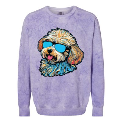 Dad Mom Cool Dog Sunglasses Maltipoo Colorblast Crewneck Sweatshirt