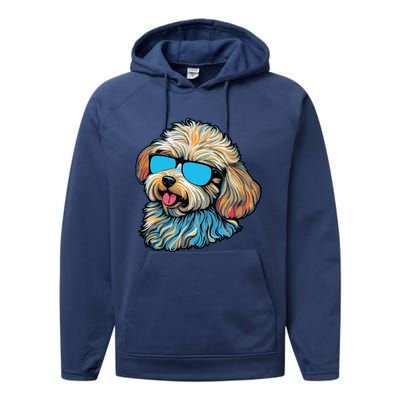 Dad Mom Cool Dog Sunglasses Maltipoo Performance Fleece Hoodie