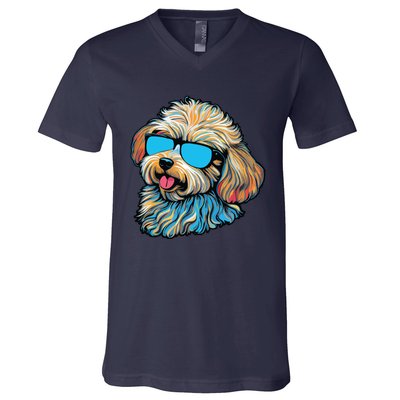 Dad Mom Cool Dog Sunglasses Maltipoo V-Neck T-Shirt