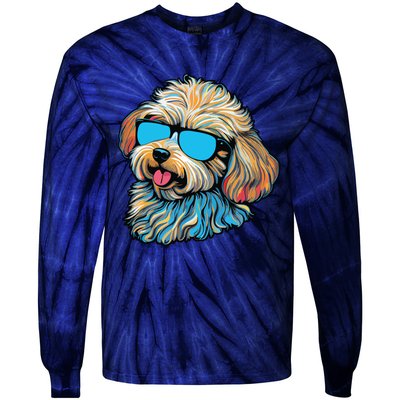 Dad Mom Cool Dog Sunglasses Maltipoo Tie-Dye Long Sleeve Shirt