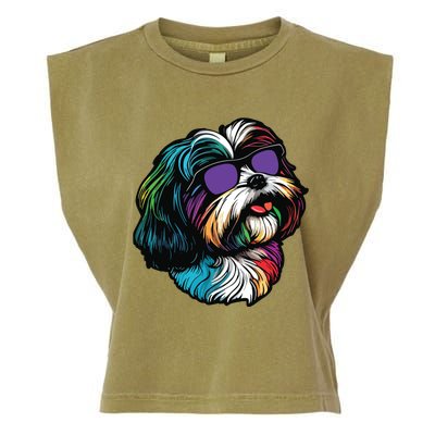 Dad Mom Cool Dog Sunglasses Shih Tzu Garment-Dyed Women's Muscle Tee