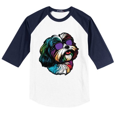 Dad Mom Cool Dog Sunglasses Shih Tzu Baseball Sleeve Shirt