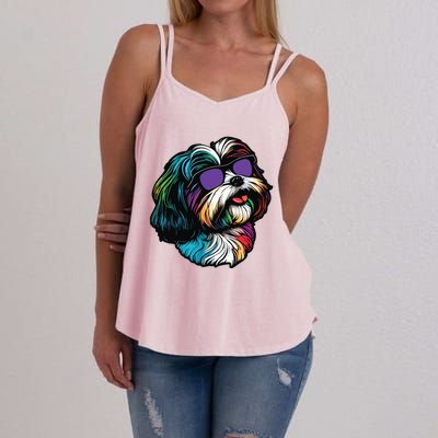 Dad Mom Cool Dog Sunglasses Shih Tzu Women's Strappy Tank