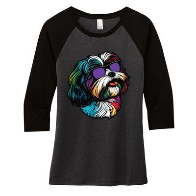 Dad Mom Cool Dog Sunglasses Shih Tzu Women's Tri-Blend 3/4-Sleeve Raglan Shirt