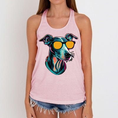 Dad Mom Cool Dog Sunglasses Italian Greyhound Women's Knotted Racerback Tank