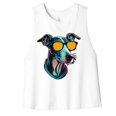 Dad Mom Cool Dog Sunglasses Italian Greyhound Women's Racerback Cropped Tank